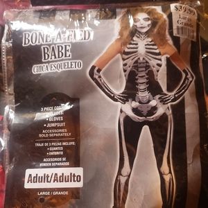 Ladies Skeleton COSTUME size large with BONUS handmade skeleton key necklace